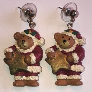 Vintage Festive Bear Earrings with Gold Tone Star